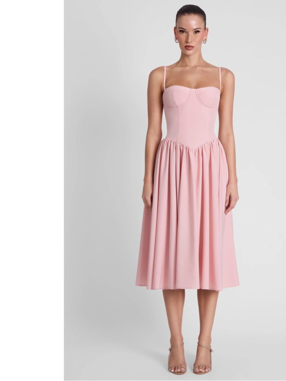 NWT LEAU Blush Pink Midi DRESS w/ Bustier Bodice - Picture 4 of 10